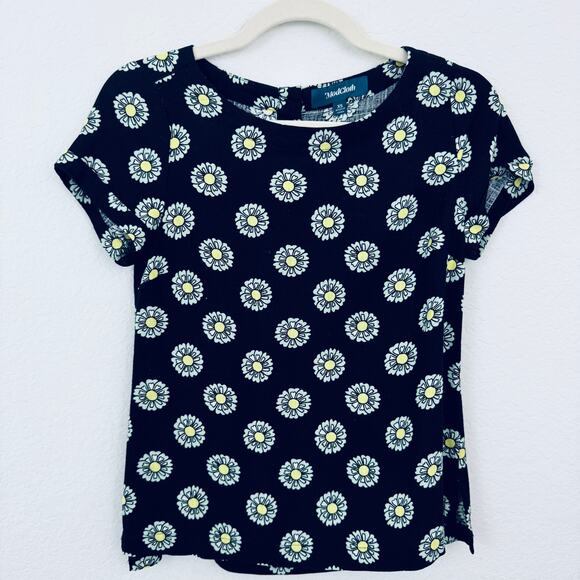 ModCloth Womens Short Sleeve Top Blouse Size XS Linen Blend Floral Black - Picture 1 of 5